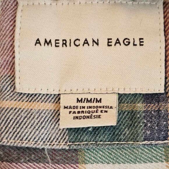 American Eagle Button Up Shirt Women M Purple Plaid Long Sleeve Cotton Blend Top - Picture 6 of 9